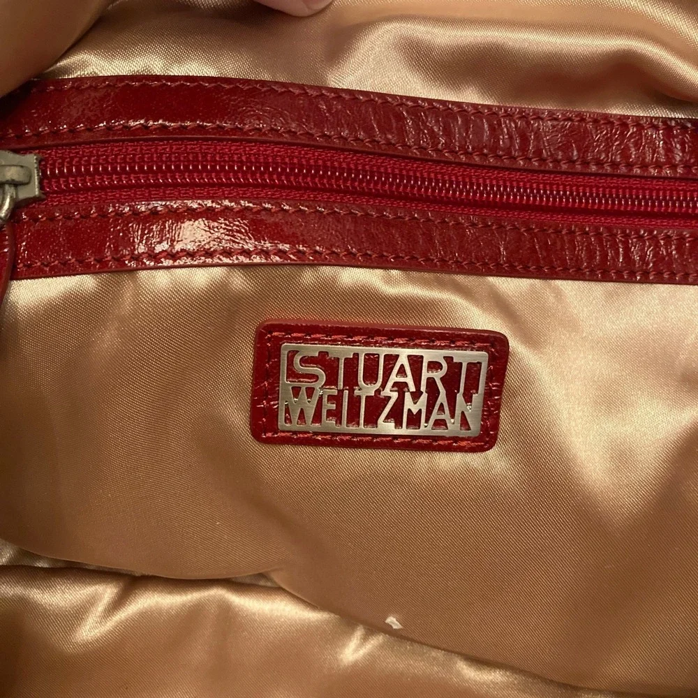 Stuart Weitzman Cala Medium‎ Bucket Bag Purse Claret Red Glass Patent Leather